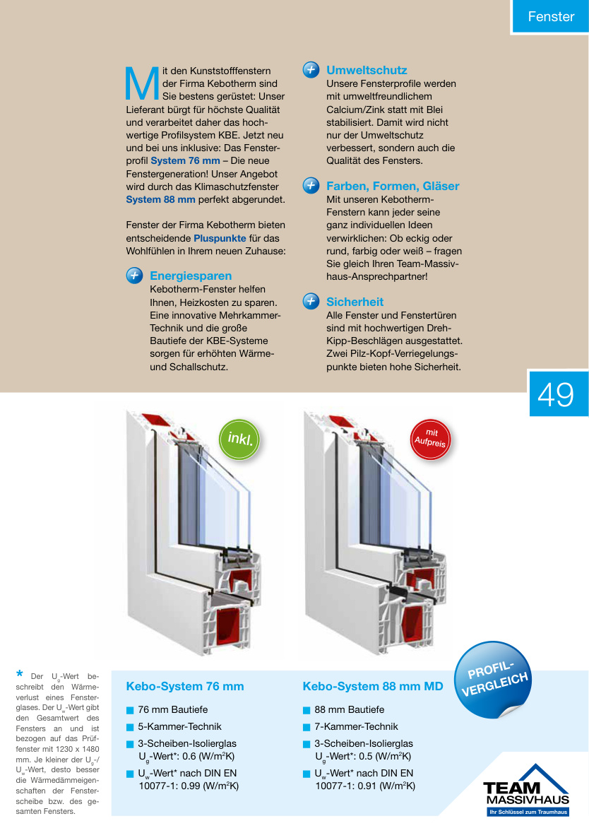 Katalogseite 49: Kebo-Fensterprofile 76 mm und 88 mm